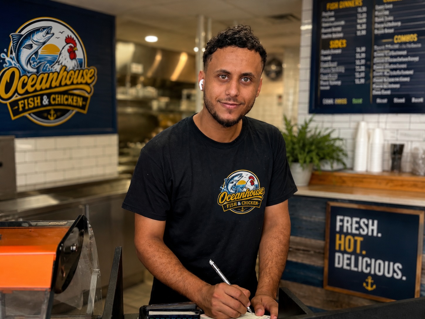 Yunes welcoming customers at Ocean House Fish and Chicken