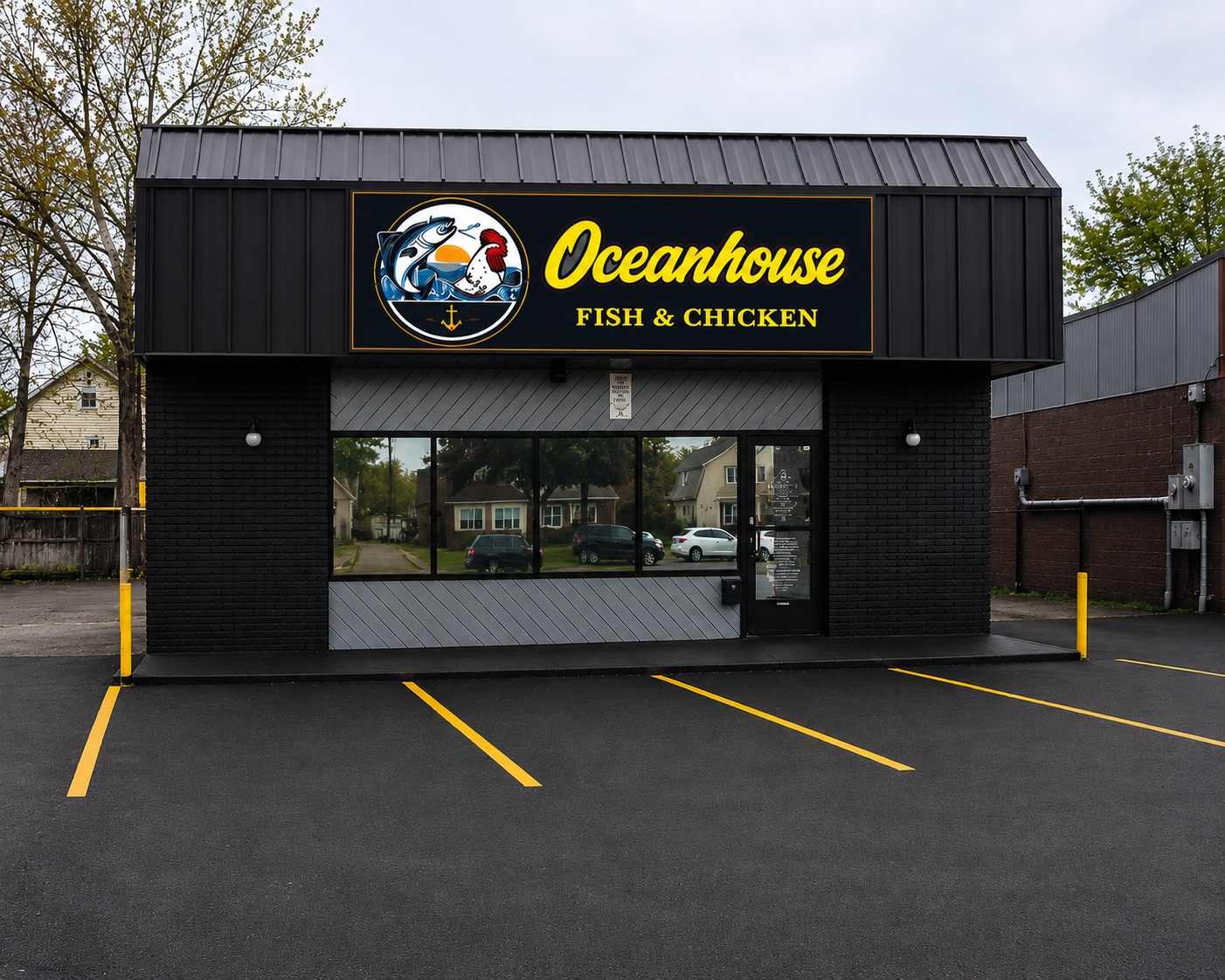 Ocean House Fish and Chicken restaurant storefront at 615 Capital Ave SW in Battle Creek, Michigan